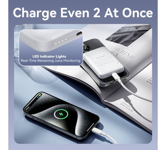 Беспроводной Power Bank VENTION Magnetic 5000mAh (USB-C + USB-C + Wireless) 20W белый FHSW0