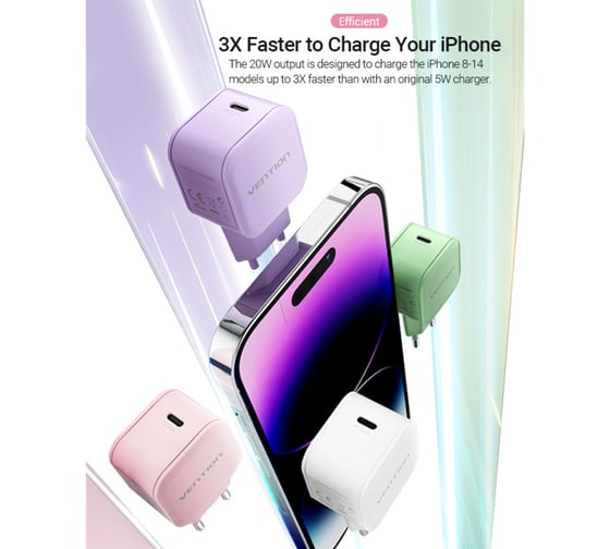 Сетевое зарядное устройство VENTION на 1 порт USB С 20W розовый FEJP0-EU