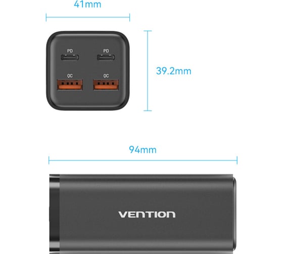 Сетевое зарядное устройство VENTION на 4 порта GaN 100W USB (C+C+A+A) черный FBSBG-EU