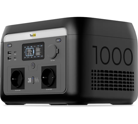 Портативная электростанция TopON LFP 1000 Вт, 2 розетки 220 В, авторозетка 12.6 В, 2 Type-C 100 Вт, 2 USB, фонарь, EPS, Wi-Fi/Bluetooth TOP-H1000