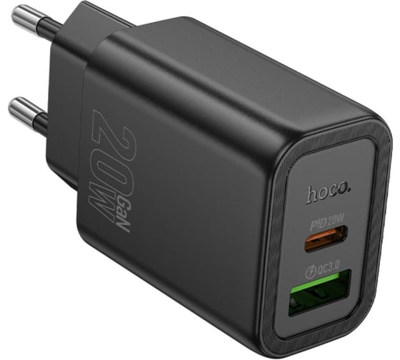 Зарядное устройство Hoco 20Вт, 3А, QC3.0/PD, 1xUSB, 1xType-C, N61, черный, коробка, 6942007644235 1