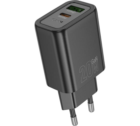 Зарядное устройство Hoco 20Вт, 3А, QC3.0/PD, 1xUSB, 1xType-C, N61, черный, коробка, 6942007644235