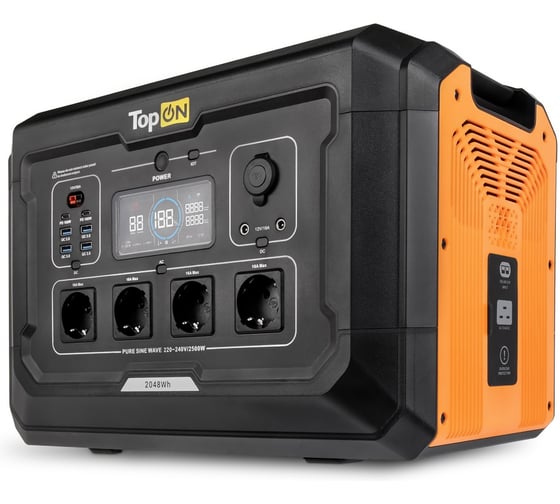 Портативная электростанция TopOn LFP 2500 Вт, 4 розетки 220 В, авторозетка 12 В, HPP Anderson, 2 DC, 2 Type-C, 4 USB TOP-X2500 1
