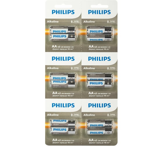 Батарейки алкалиновые ОФИСМАГ комплект 2 шт (отрывной блок) PHILIPS Entry, АА (LR6,24А) блистер 457398