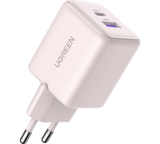 Сетевое зарядное устройство UGREEN X516 65017 30W 2-Port USB-CUSB-A GaN Fast Charger EU, розовый 65017_