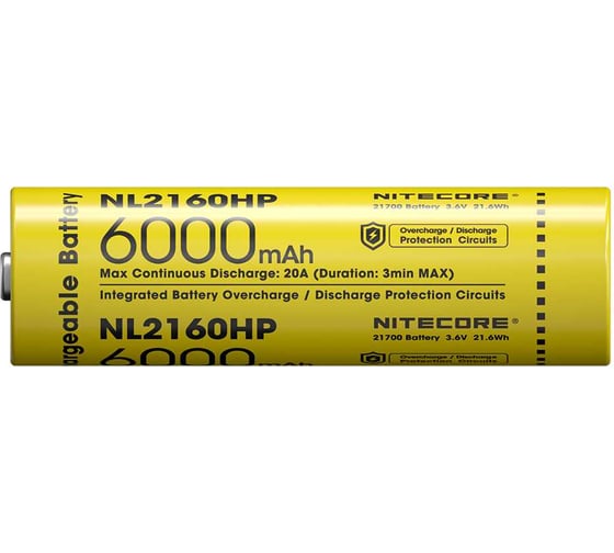 Аккумулятор NITECORE NL2160HP Li-ion, 3.6 В, 6000 мАч, 21.6 Втч, 20 А 0553