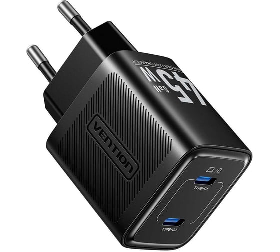 Сетевое зарядное устройство VENTION на 2 порт USB С+C GaN 45W Чёрный FEFB0-EU