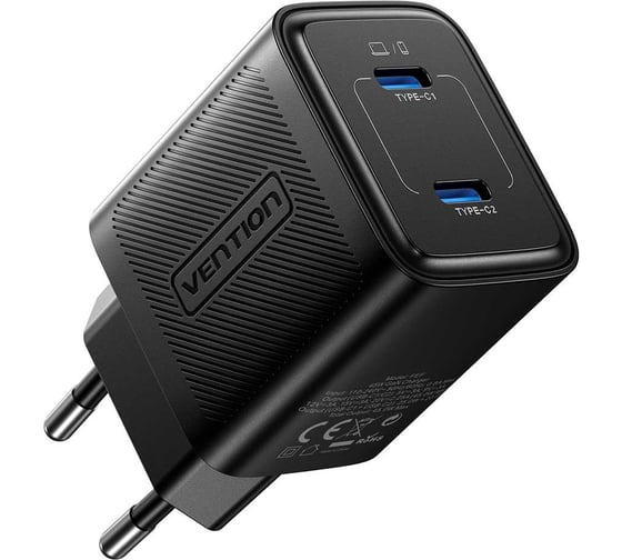 Сетевое зарядное устройство VENTION на 2 порт USB С+C GaN 45W Чёрный FEFB0-EU