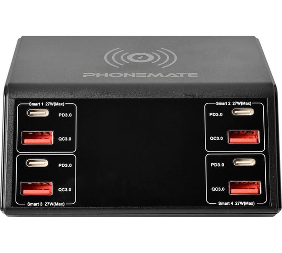 Многопортовая зарядная станция Phonemate PM838W 100Вт с беспроводной зарядкой М7765460