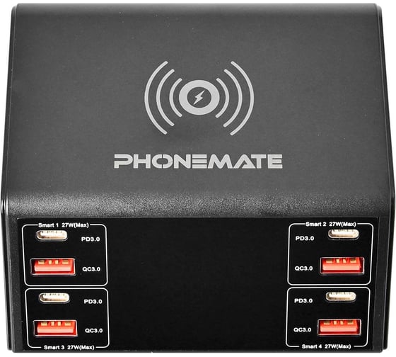 Многопортовая зарядная станция Phonemate PM838W 100Вт с беспроводной зарядкой М7765460
