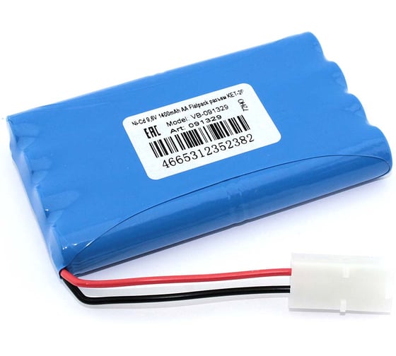 Аккумулятор AMPERIN Ni-Cd 9,6V 1400mAh AA Flatpack разъем KET-2P 091329 1