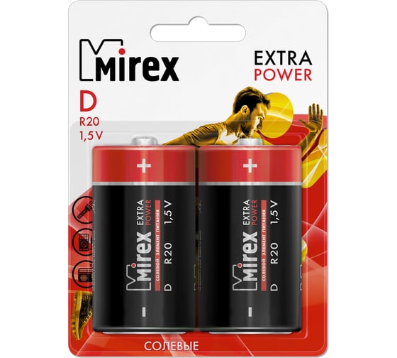 Солевая батарея Mirex R20 / D 1,5V 2 шт ecopack 23702-ER20-E2 1