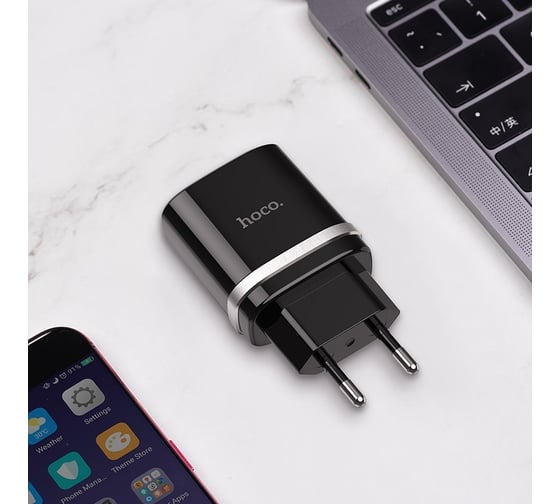 Зарядное устройство Hoco c12Q Smart QC3.0, кабель Type-C, один порт USB, 5V, 3.0A, черный 820516