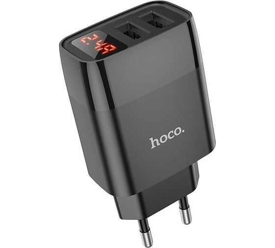 Зарядное устройство Hoco C86A LED экран, два порта USB, 5V, 2.4А, черный 811478