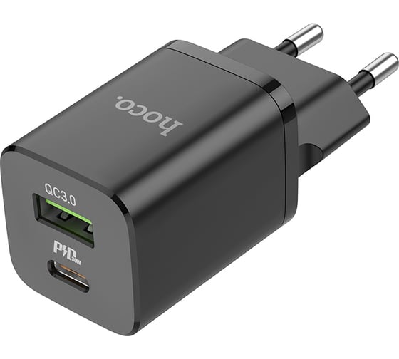 Зарядное устройство Hoco N13 Bright PD30W+QC3.0 два порта 1*USB-A, 1*Type-C, черный 801173