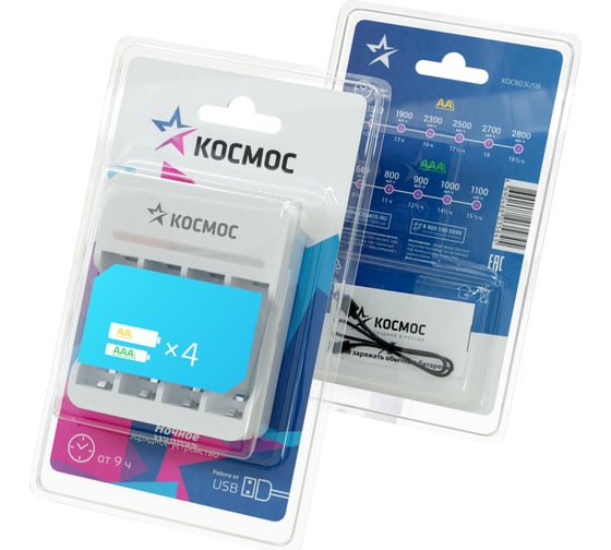 Зарядное устройство КОСМОС 1-4 AA/AAA питание от USB шнура KOC803USB