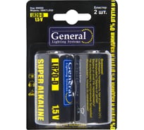 Батарейка General Lighting Systems GBAT-LR20 D щелочная, 2шт в блистере, 12шт в упаковке 800569
