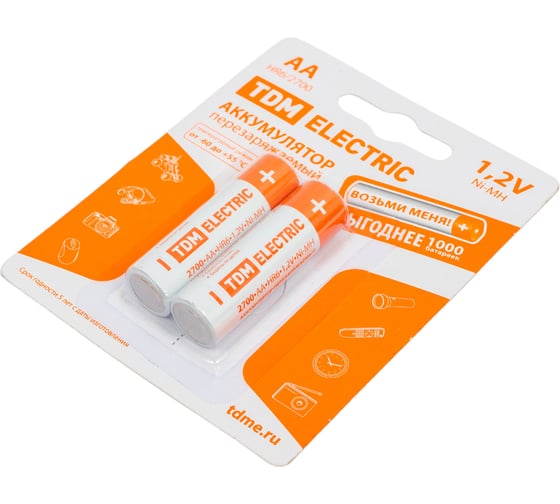 Аккумулятор TDM ELECTRIC AA-2700 mAh Ni-MH BP-2 SQ1702-0072