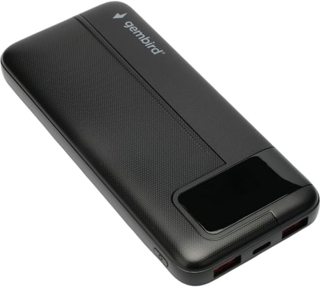 Портативный аккумулятор Gembird 10000мАч, QC/PD, дисплей, черный GPB-10Q