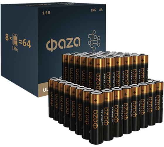 Батарейка ФАZА элемент питания алкалиновый AA/LR6 Ultra Max BL-8 упаковка 64шт 5064676 1