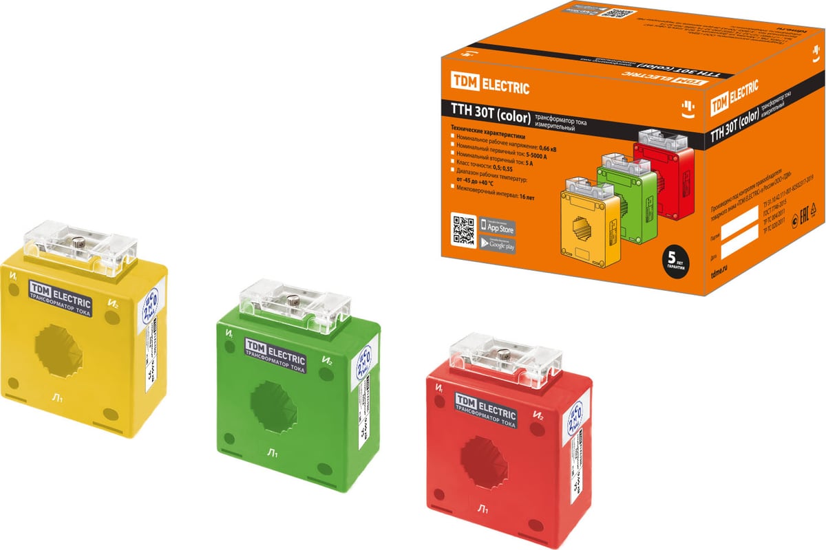 Трансформатор тока TDM ТТН 30T/150/5-5VA/0,5-Р 3 шт., color SQ1101-1210 ...