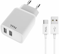 Сетевое зарядное устройство TFN 2 USB RAPID 2.4A + кабель TypeC, белый TFN-WCRPD12W2U04