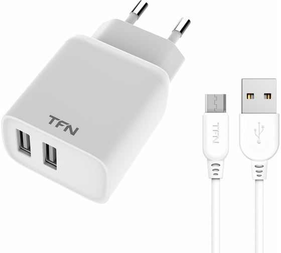Сетевое зарядное устройство TFN 2 USB RAPID 2.4A + кабель microUSB, белый TFN-WCRPD12W2U02 1