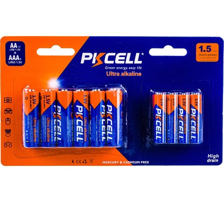 Щелочной/алкалиновый элемент питания PKCell тип - AAA 8 шт + АА 12 шт в блистере LR6(12)+LR03(8)