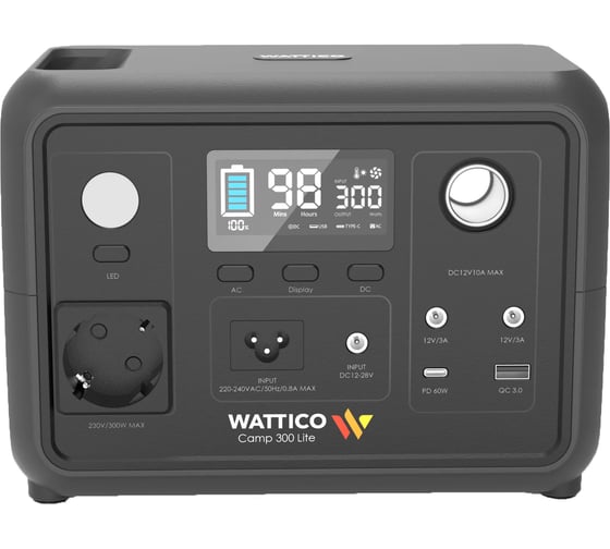 Портативная зарядная станция WATTICO аккумуляторный генератор с розеткой 220В Camp Lite 300Вт 256Втч Lifepo4 camp300_lite 1