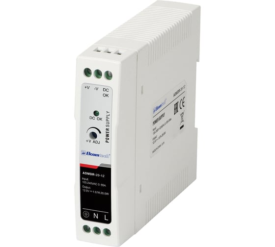 Блок питания на DIN рейку ELCOMTECH AC/DC 20W вход 100-240V, выход 12V 1,67A ADMDR-20-12 УТ-00035151 1