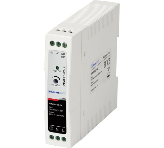 Блок питания на DIN рейку ELCOMTECH AC/DC 20W вход 100-240V, выход 24V 1A ADMDR-20-24 УТ-00035152 1