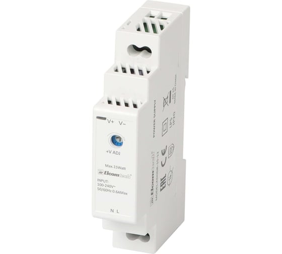 Блок питания на DIN рейку ELCOMTECH AC/DC 15W вход 100-240V, выход 48V 0,31A ADHDR-15-48 УТ-00035144 1