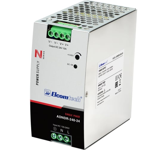 Блок питания на DIN рейку ELCOMTECH AC/DC 240W вход 100-240V, выход 24V 10A ADNDR-240-24 УТ-00035160 1