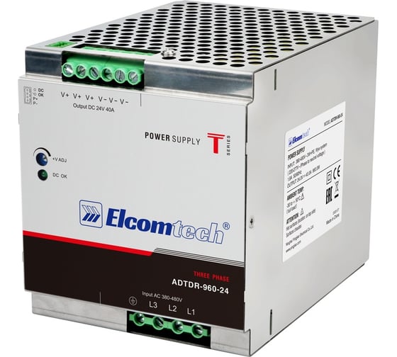 Блок питания на DIN рейку ELCOMTECH AC/DC 960W вход 340-550V, выход 24V 40A ADTDR-960-24 УТ-00035169 1
