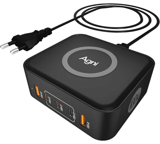Зарядное устройство c беспроводной зарядкой AGNI 2USB-A+3 USB-C 100W,черный,TP-CA02-E-GaN-черн TP-CA02-E-GaN-black 1