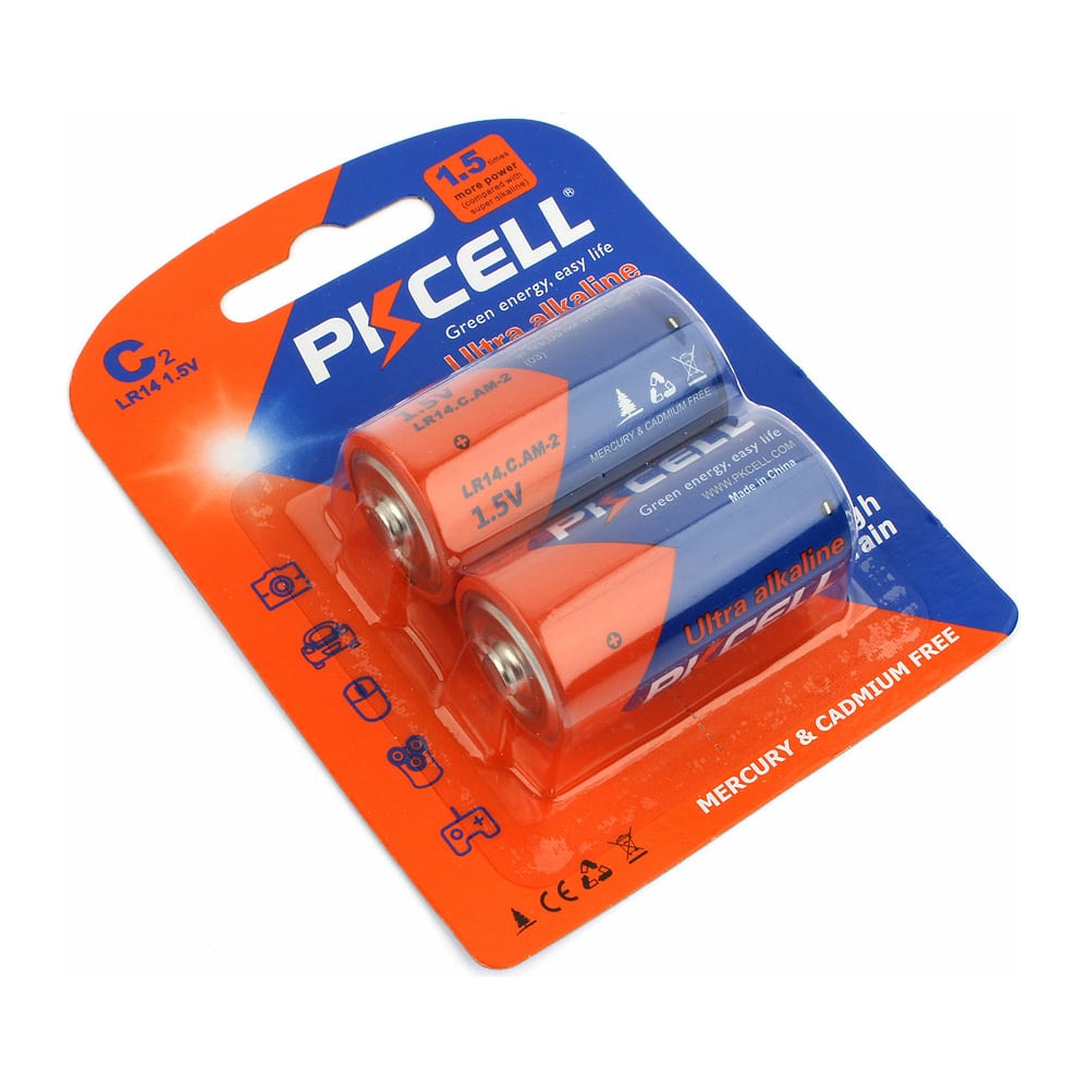Щелочной/алкалиновый элемент питания PKCELL тип - CLR14 2 шт в блистере ...
