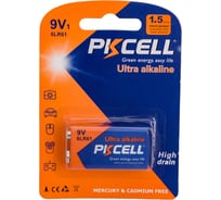 Щелочной/алкалиновый элемент питания PKCELL тип - 9VКрона 1 шт в блистере 6LR61-1B
