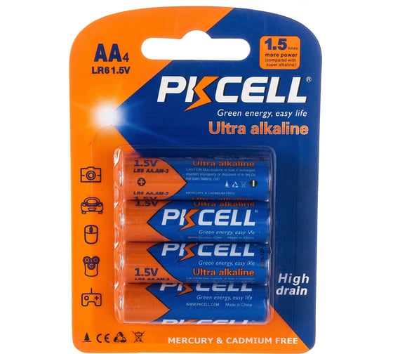 Щелочной/алкалиновый элемент питания PKCELL тип - AA 4 шт в блистере LR6-4B