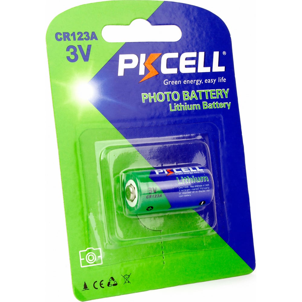 Литиевый элемент питания PKCELL тип - CR123A 1 шт в блистере CR123A-1B ...