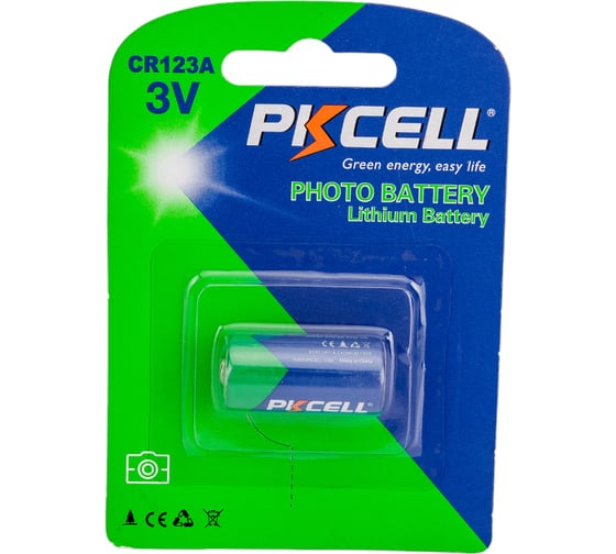 Литиевый элемент питания PKCELL тип - CR123A 1 шт в блистере CR123A-1B