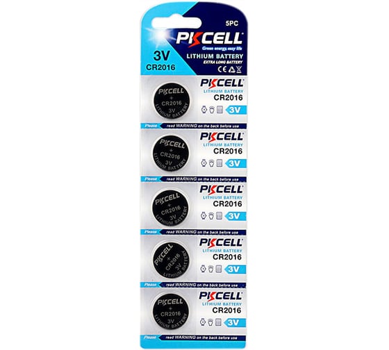 Литиевый элемент питания PKCell тип - CR2016 5 шт в блистере CR2016-5B