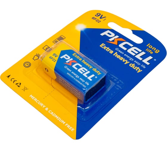 Солевой элемент питания PKCELL тип - 9VКрона 1 шт в блистере 6F22-1B