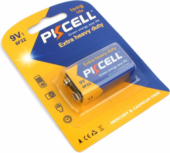 Солевой элемент питания PKCELL тип - 9VКрона 1 шт в блистере 6F22-1B