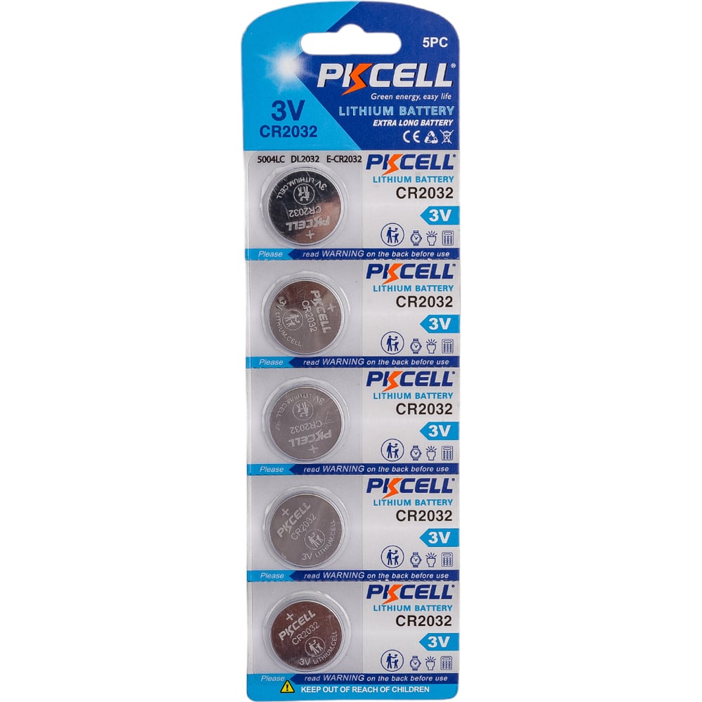 Литиевый элемент питания PKCELL тип - CR2032 5 шт в блистере CR2032-5B ...