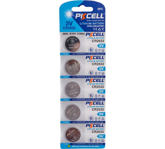 Литиевый элемент питания PKCELL тип - CR2032 5 шт в блистере CR2032-5B 1