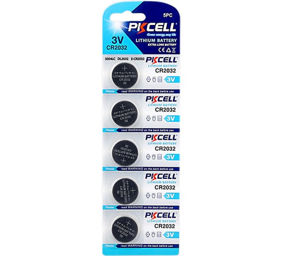Литиевый элемент питания PKCELL тип - CR2032 5 шт в блистере CR2032-5B