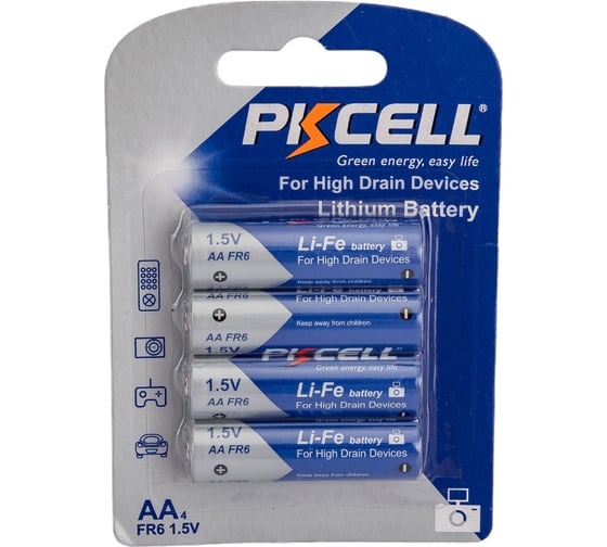 Литиевый элемент питания PKCELL тип - AA 4 шт в блистере Li-Fe AA-4B