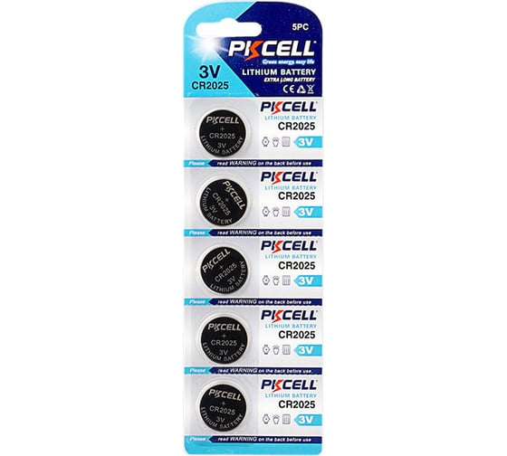 Литиевый элемент питания PKCELL тип - CR2025 5 шт в блистере CR2025-5B