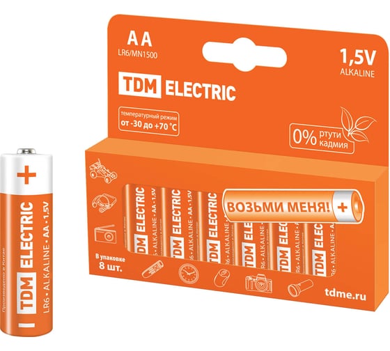 Элемент питания TDM LR6 AA Alkaline 1,5V PAK-8 SQ1702-0009