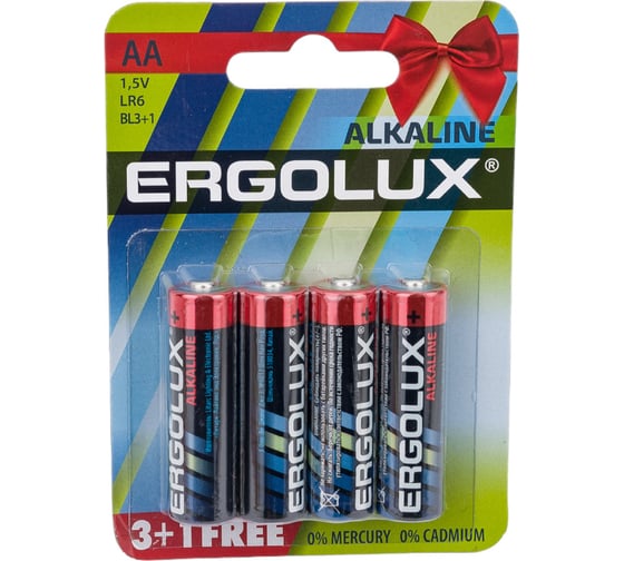 Батарейки Ergolux Alkaline LR6 BL 3+1FREE LR6 BL3+1 1.5В 12866 1
